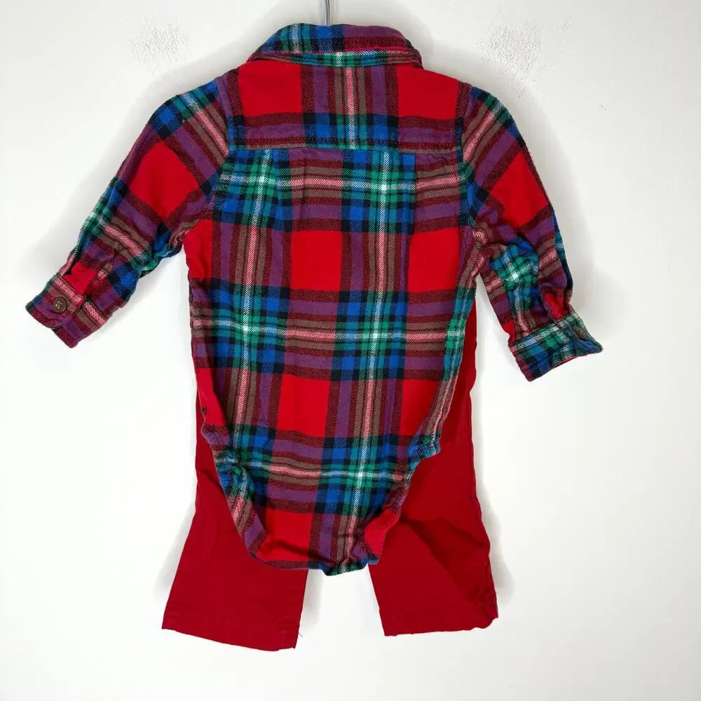 OshKosh B'Gosh Cat & Jack Plaid Flannel Pants Set In Red Blue 9 Months
